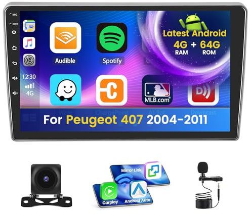 Inefala 4+64G 9'' Android 15 Radio pour Peugeot 407 2004-2011