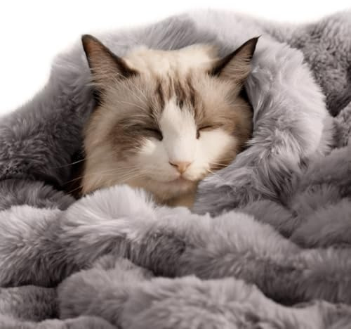 SOMAHE Soft Faux Fur Cat Blanket, Washable, Small 22x18 Dark Gray