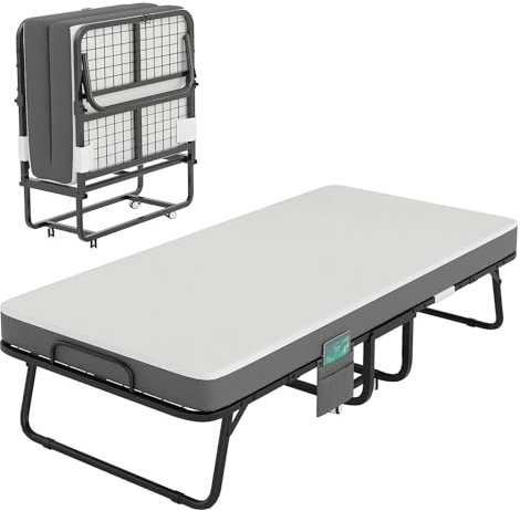 Klappbett Klappbett mit Matratze für Erwachsene, 10 cm Memory Foam-Matratze, tragbare, Faltbare Gästebetten mit Metallrahmen und Rädern für Schlafzimmer, Büro, eine Farbe, eine Größe