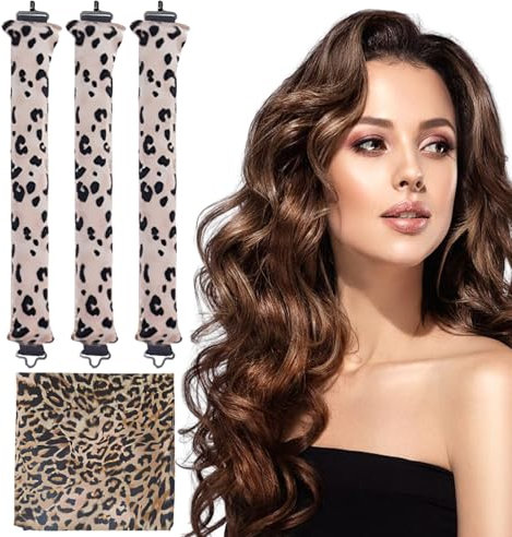 3 Stück Heatless Curls mit Kopftuch Lockenwickler über Nacht Ohne Hitze Overnight Curls Blowout Hair Lockenband Haare Locken,Lockenwickler Diy Heatless Curls für Alle Haartypen (Leopardenmuster)