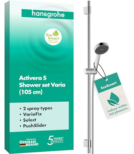 hansgrohe Activera Select S 28050000 Kit de douche avec pommeau de douche à économie d'eau (EcoSmart, 2 types de jets, flexible de douche 1,60 m) et barre de douche 105 cm à espacement variable des