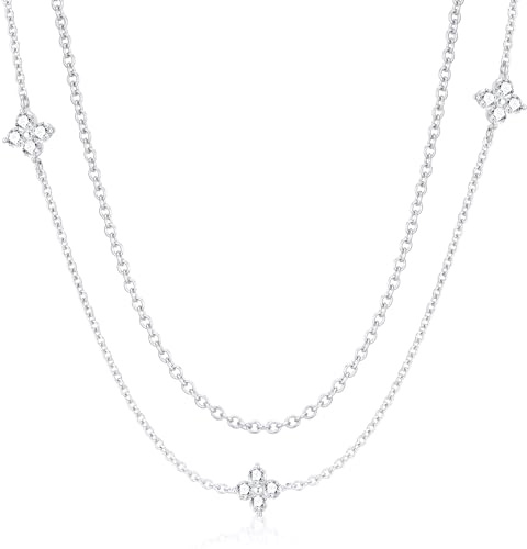 Diorra 2Pcs Silver Neckalce for Women, 925 Sterling Silver Chains for Women Layered Curb Link Chain Necklaces Jewellery Birthday Gifts (18in+20in)