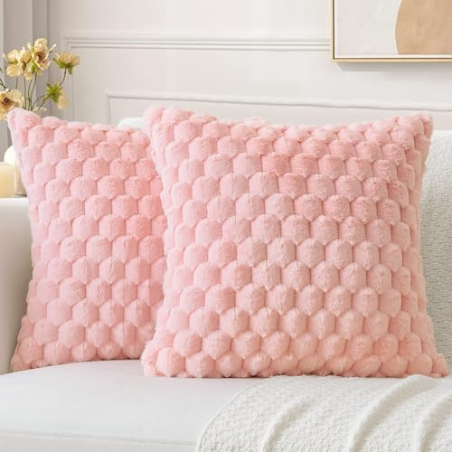Sungeek 2er Set Kunstpelz Plüsch Kissenbezüge, Kunstpelz Samt Weich Kissenbezug Sofakissen Dekokissen Deko Zierkissenbezüge Flauschig Kissenhülle für Schlafzimmer Wohnzimmer (40x40cm, Rosa)