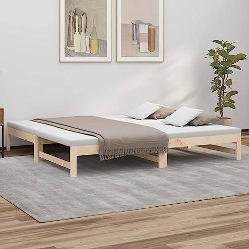 Mimdixy Plattformbettrahmen Bed Frame Bett,Tagesbett Ausziehbar 2X(100x200) cm Massivholz Kiefer für Schlafzimmer,Gästezimmer,Wohnung,Leicht zu Montieren