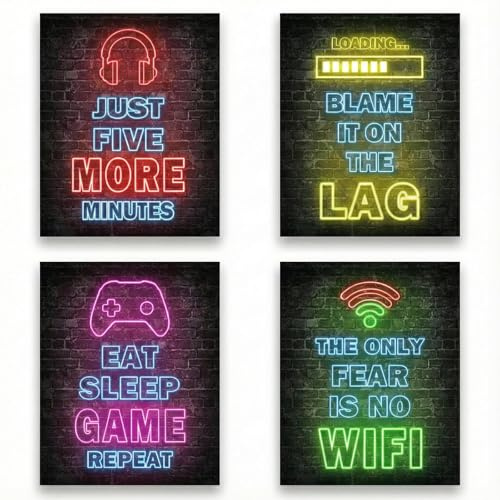 Autotide Gaming Posters Set of 4, Gaming Wallpaper Canvas Prints, Wall Art for Kids Bedroom, Unframed 8x10 Inch Gaming Room Accessories for Teen Bedroom, Gamer Wall Decor & Posters for Boys Playroom