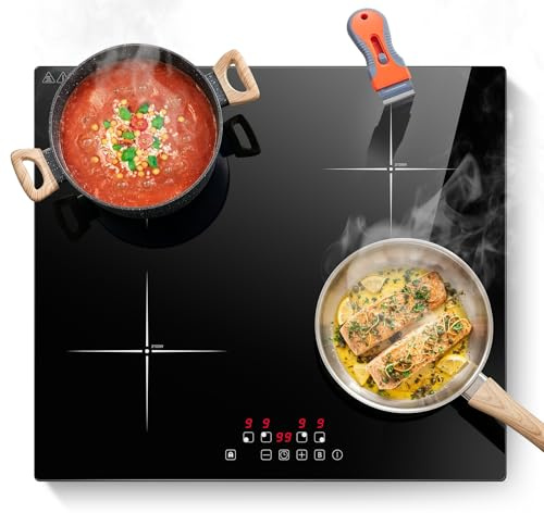 SNDOAS Induction Hob 4 Zones 60cm, 7000W Electric Hob with Boost Function | 60cm Built-in Cooktops, 9 Power Levels, Slide Touch Control, 99 Min Timer, Child Lock, No Plug, with Cleaning Scraper