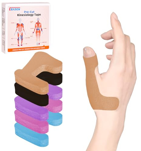 Kinesiotape Vorgeschnitten für Finger & Daumen, 40 Stück Elastisches Sporttape Wasserfest, Kinesiologie Tape Vorgeschnitten Fingerverband (Hautfarbe, Rechts)