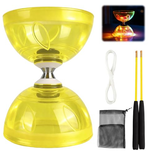 ZMCVOE Diabolo mit Kugellager, Led Diabolo Kugellager mit Professionellem Stick, Transparent Weichgummi DIABOLO Leuchtend, Jonglierspielzeug für Erwachsene, Profispieler und Anfänger (Gelb)