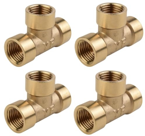 Lot de 4 Té en Laiton 1/4 Pouce Filetage Femelle – Répartiteur 3 Voies, Raccord de Tuyauterie pour CO2 Aquarium, Air Comprimé, Micro-Arrosage, Jardin et Pneumatique