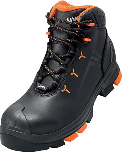 Uvex 2 safety boots, S3 SRC ESD, leather work boots, black/orange, 9 UK