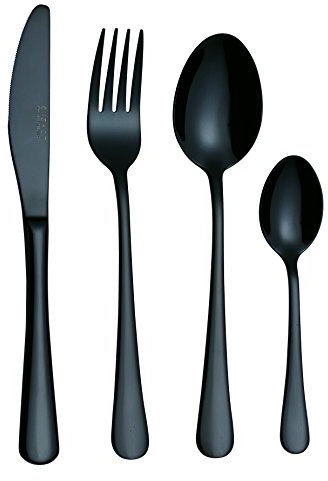 Exzact Couverts en Inox 18/10 16 Pièces - 4 x Fourchettes, 4 x Couteaux, 4 x Cuillères, 4 x Cuillère à café - Service pour 4 - Noir