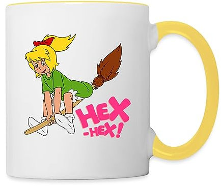 Spreadshirt Bibi Blocksberg Fliegt Davon Tasse Zweifarbig, One size, Weiß/Gelb