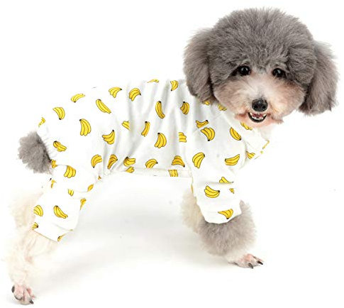 Zunea Jumpsuit für kleine Hunde, bezaubernder Bananen-Overall, weiche Baumwolle, Schlafanzug, Strampler, Welpen-Schlafkleidung, Unisex, vier Beine, Schlafanzug, Bekleidung für Haustiere, Katzen,