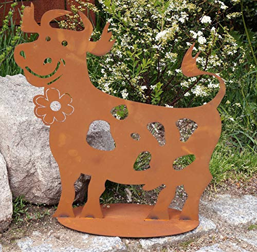 Rostalgie Edelrost Kuh mit Blüte 44 x 41,5cm Tierfigur Bauernhof Garten Dekoration