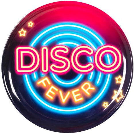 Boland 00767 - Tablett Disco Fever, Durchmesser 34,5 cm, Kunststoff, 70er Jahre, Serviertablett, Gastrotablett, Servierplatte, Mottoparty, Karneval