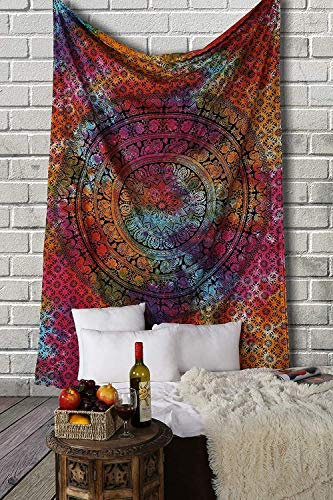 RAJRANG Mandala Stoff Tapisserie - dekorative Strandtuch Hippie Tapisserie Elefant Wurf Tapisserie - 152 x 127 cm - Mehrfarbig
