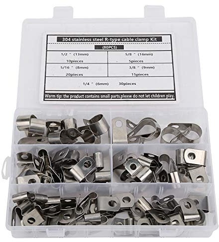 R-Type Clip, 80PCs Stainless Steel R-Type Clip Cable Clamp Kit, 6-16mm, Wire Clips Organizer Fastener, for Management and Repairing of Wires, Cables, Pipes, Racks, Balck