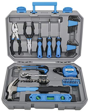 Apollo Tools DT0001 Essentielles 65-teiliges Set mit Stecknüssen und meistgenutzten Werkzeugen für Reparaturen und Wartung, blau/grau