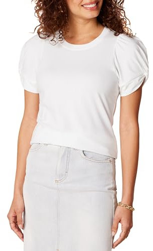 Amazon Essentials Women's Regular-Fit Twist Sleeve Crewneck T-Shirt, White, S