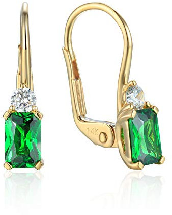 Damen 585er Gelbgold Ohrringe Synth. Smaragd Ohrhänger Solitaire Creolen Ohrschmuck 14K