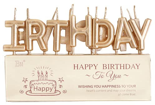 Geburtstag Kuchen Kerzen,13 Stück Happy Birthday Brief Kerzen Kuchenkerzen mit Haltern Metallic Kuchen Cupcake Kerzen für Geburtstag Hochzeit Jubiläum Kuchendekorationen Champagne