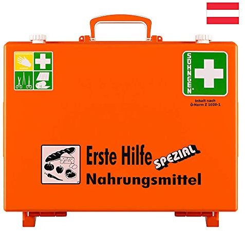 aluderm by Söhngen Söhngen Erste-Hilfe-Koffer Nahrungsmittel, Wandhalt., orange, ÖNORM Z 1020 Typ 1, Art.-Nr. 0390209 | Verbandskasten | Notfallkoffer | Erste Hilfe Kasten