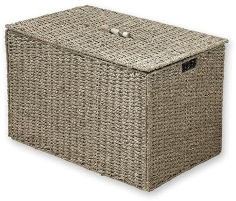 Casâme Coffre Pliable - avec Couvercle et Poignée - en Jonc de Mer - Fibres Naturelles - Malle - Coffre de Rangement - Style Nature - Beige - L65 x P40 x H40 cm