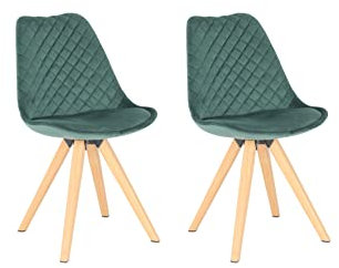 byLIVING Esszimmerstuhl Arik / 2er Set/Samtbezug dunkelgrün/Gestell Metall Eiche-Optik foliert / 2 Stück Küchenstuhl/Esszimmerstuhl/Wohnzimmerstuhl/bis 110 kg/B 48,5, H 85, T 55 cm