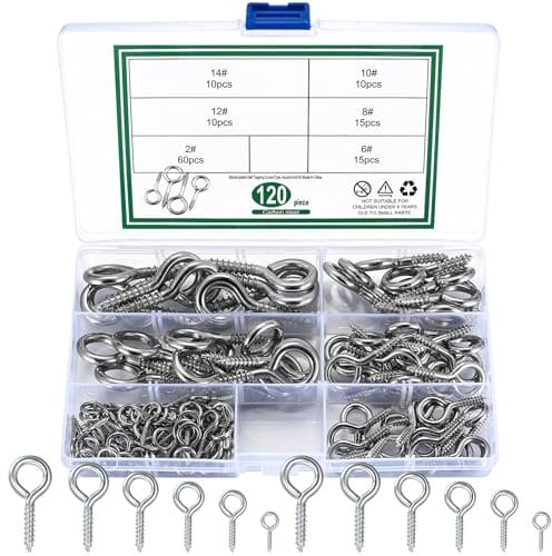Jttxiu 120 Pezzi Bulloni a Occhiello, Occhio Bulloni Ganci Avvitabili con Filettatura, Viti a Occhiello, Ganci a Vite per Legno, Artigianato, Mobili (argento)