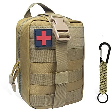 QIYUANT Erste Hilfe Tasche Leer, Molle Taktische Gürteltasche mit Karabiner Militär Outdoor Wasserdicht IFAK EDC Medic Pouch für Reiseapotheke Wandern Reisen Camping Ausrüstung Auto Coyote