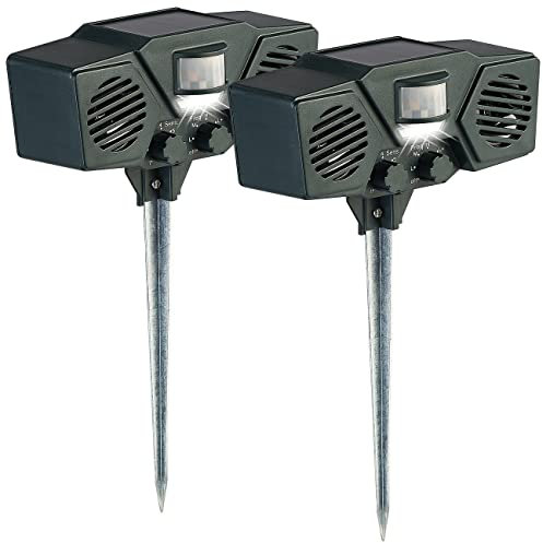 Exbuster Wildabwehr: 2er-Set Duo-Ultraschall-Solar-Tierschreck, Blitzlicht, Bewegungssensor (Solar-Ultraschall-Tierabwehr, Abwehr, LED Lampe Bewegung)