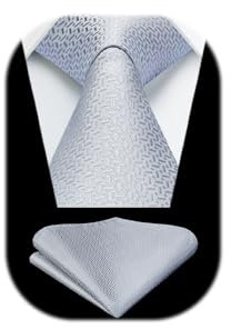 HISDERN Krawatte Grau Herren Krawatten mit Einstecktuch Hochzeit Elegant Krawatte & Taschentuch Set Business