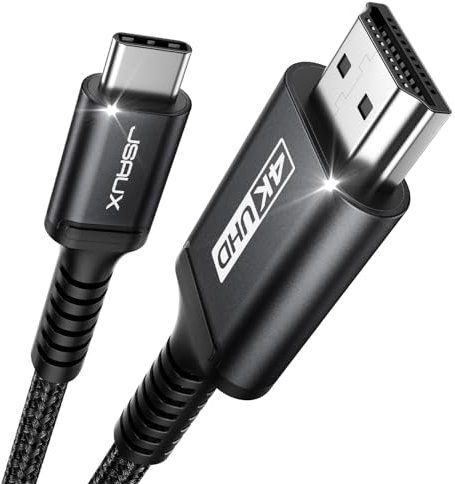JSAUX USB C auf HDMI Kabel 2M,USB Typ C zu HDMI 4K UHD Kabel für Thunderbolt 3 Kompatibel mit iPhone 16/15, MacBook Pro 2018, MacBook Air/iPad Pro 2018, Galaxy S25/S24/S10/S9, Surface Book -Schwarz