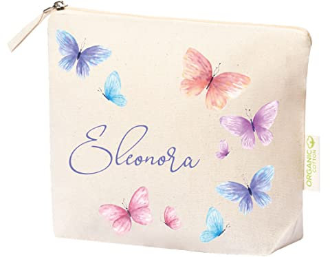 Pochette Trousse Porta Trucchi o oggetti personalizzabile con nome o frase Grafica a scelta accessorio borsa per cosmetici idea regalo (Farfalle - Butterfly)