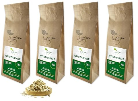 VITA IDEAL Vegan® WEIDEN - RINDE 4x 300g geschnitten & getrocknet - Salix caprea - Weiderinde - WEIDENRINDE -Kröäuter Tee - Kräutertee. Pflanzlich, natürlich & ohne Zusatzstoffe.