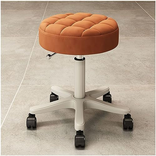 LXURY Runder Rollhocker Mit Leisen Rädern, PU Leder Verdickungskissen Höhenverstellbarer Drehhocker, Für Zeichensalon Tattoo Home Office Hocker,Orange