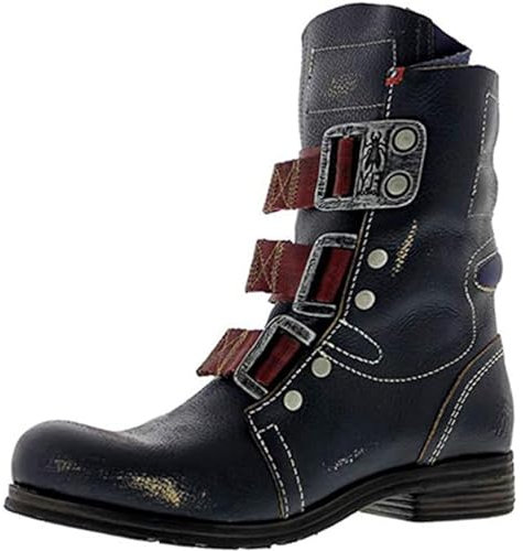 Stivali da Cowboy Western da Uomo Stivali da Combattimento da Moto Vintage Stivaletti con Fibbia con Borchie a Tubo Medio,Blu,48 EU