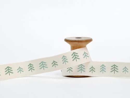 Band mit Tannenbaum, 15 mm, 100 % Baumwolle, Weihnachtsbäume, bedrucktes Baumwoll-Geschenkband für Neujahrsgeschenke, Kekse, Kerzen, Noel-Gefälligkeiten
