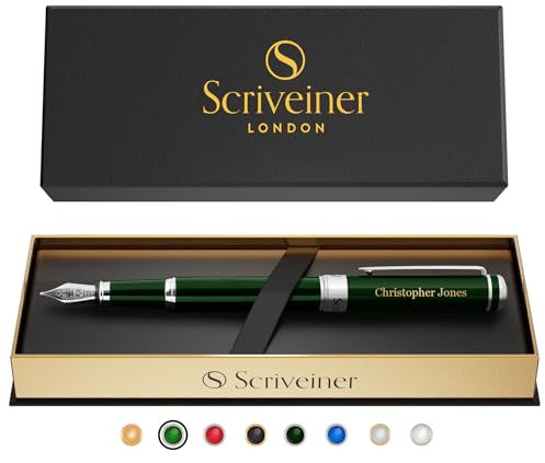 Scriveiner British Racing Green Personalisierter Stift - Atemberaubender Grüner Lack Luxus, Chrom Finish, Deutsche Schmidt Feder (Mittel), Bestes Graviertes Füllfederhalter Geschenkset, Namensgravur