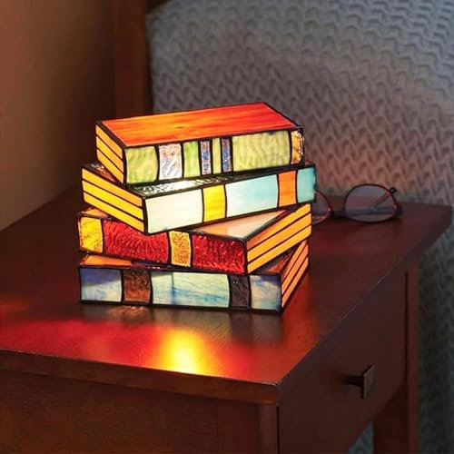 Yinhamnl Resin Stacked Books Lamp, Vintage Nightstand Desk Book Lamps for Living Room, Reading Nook Lighting, Table Lamp Home Decor