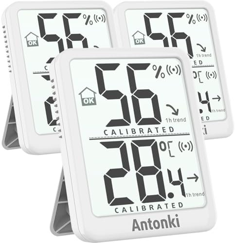 Antonki 3 Stück Raumthermometer Innen Temperatur und Feuchtigkeitsmonitor, Digitales Thermo-Hygrometer InnenThermometer, Feuchtigkeitsmesser für Zimmer Babyzimmer Reptilien Pflanzen - kleine Größe