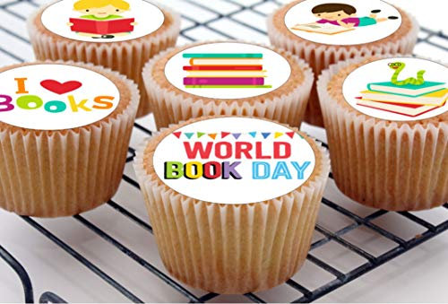 24 Reading World Book Day edible PRE CUT style kids childrens party decorations Wafer Paper Cupcake Fairy Cake Toppers