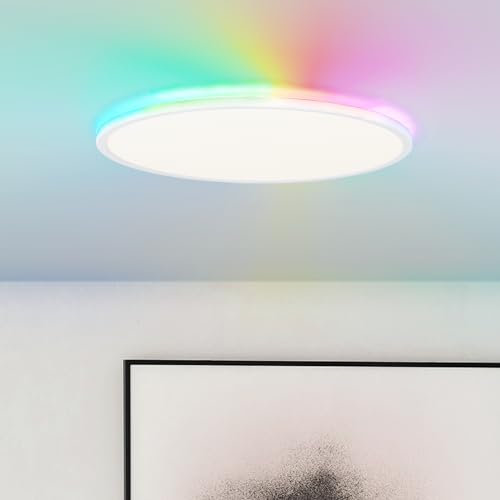 Lightbox LED Aufbaupaneel mit CCT (3000-6500 K) & Digitales LED Backlight-RGB | Ø 42 cm | dimmbar per Fernbedienung | zeitlose Wand- & Deckenpanel | 2400 lm | aus Kunststoff | in Weiß