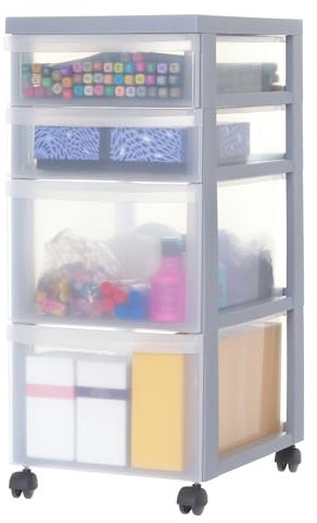 Iris Ohyama Kunststoff-Schubladenbox mit Rollen, 2 Tiefe und 2 Flache Schubladen, Grau, Griffe zum Ziehen, Für Schlafzimmer, Bad, Schule & Büro, BPA-frei, Schubladenschrank, Rollcontainer, DC-322