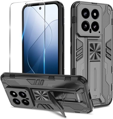 Btstring Hülle kompatibel mit Xiaomi 14 mit Schutzfolie, Militär Standard Cover Case Standfunktion Handy Hüllen Schwarz