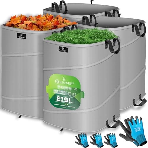 KESSER® Pop-Up-Gartensack 4x 219L Set Laubsack Gartenabfallsack inkl. Handschuhe | Selbststehend mit Griffen Stabil Robust & Faltbar | Laubsäcke Rasenschnitt Gartensäcke für Gartenabfälle Grünschnitt