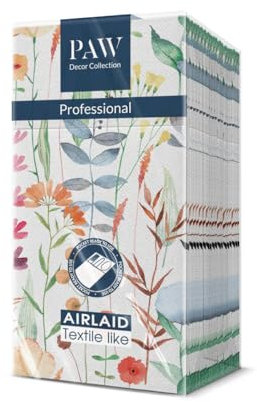 PAW - Besteckservietten aus Airlaid - Stoffähnlich (1/8 falz) | 25 Stück | Ideal für Hochzeit, Taufe, Kommunion, Geburtstag | Serviettentaschen für Besteck | Aquarellblumen