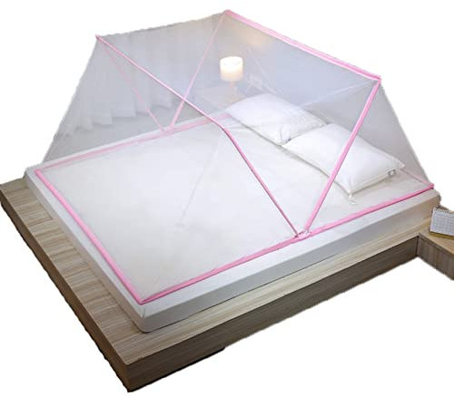 Tragbares, zusammenklappbares Moskitonetz, atmungsaktives Moskitonetz-Zelt, einfache Installation, Camping-Vorhang, Betthimmel-Zelt, tragbares Design, 4 Halterungen für Einzel- bis Kingsize-Betten,