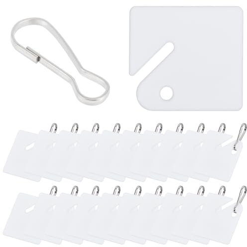 GLOBLELAND 120 Pcs Porte-Clés 1.4x1.5pouce en Plastique Blanc à Suspendre avec Mousquetons en Métal Étiquettes Carrées Blanches à Suspendre Identification Vierge pour Maison Bureau Garage