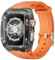 Delidigi Duradera TPU Correa Apple Watch con Transparente Protector Compatible con Apple Watch Series 9/8/7(45mm) iWatch Series 6/5/4/SE/SE2(44mm)-Naranja+Negro Transparente